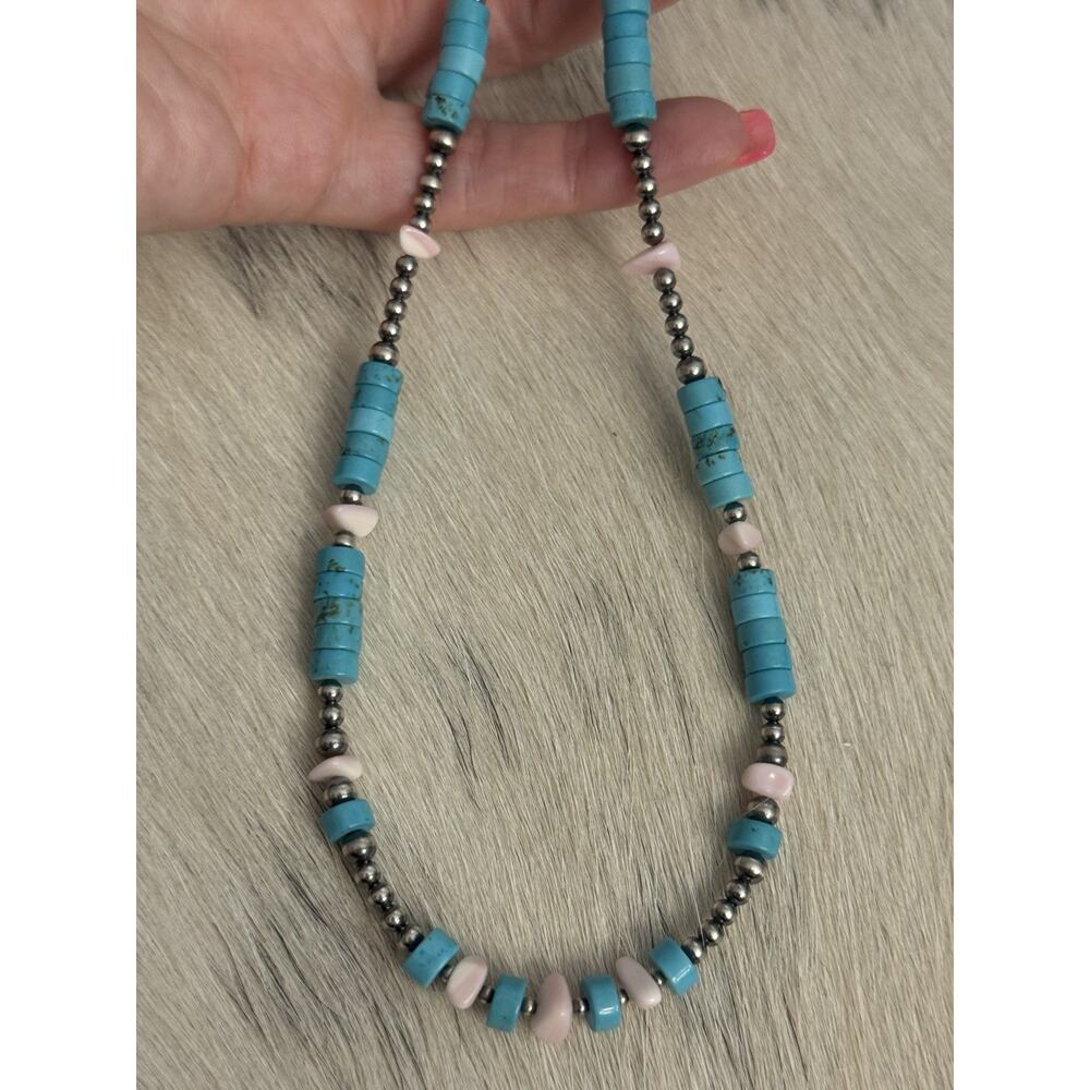 Sterling Silver Navajo Pearl Turquoise HEISHI Conch Nuggets Necklace 16.5-18.5” - Picture 11 of 12